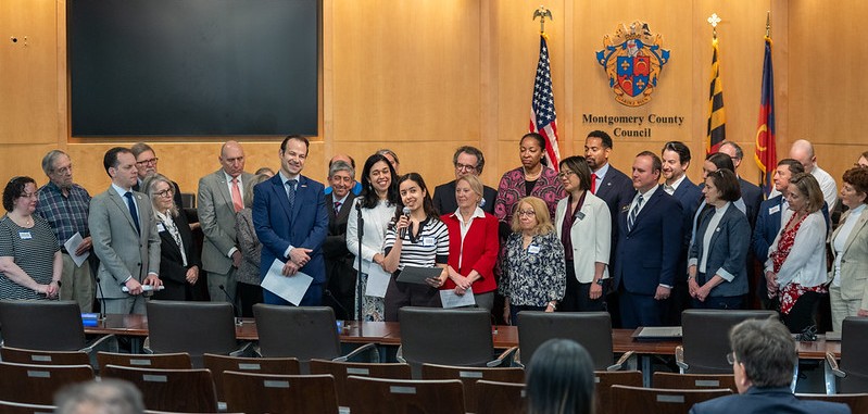 An MCPS high school student speaks at the Council’s Jewish American Heritage Month proclamation presentation.