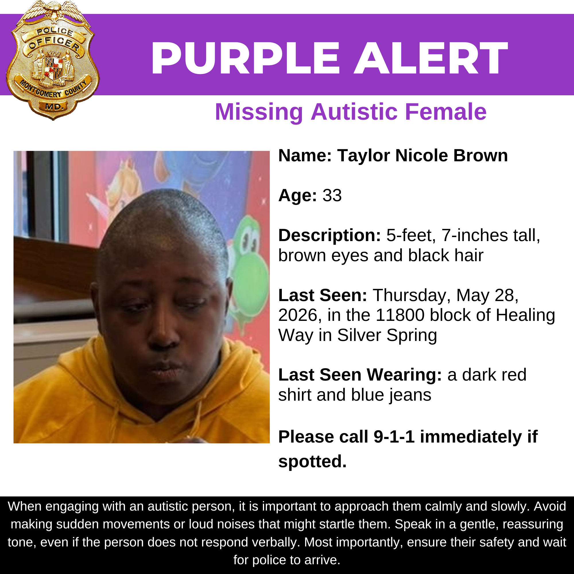 Purple Alert Missing Autistic Female Flyer