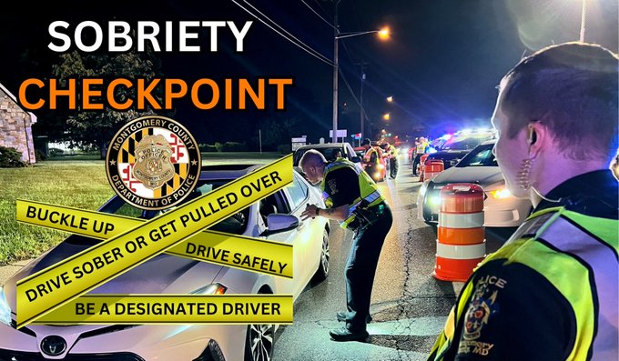 Checkpoint graphic showing cars stopped at a police checkpoint.