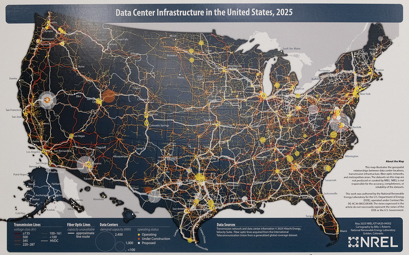 Map of Data center infrastructure in the U.S., 2025. Credit: NREL.