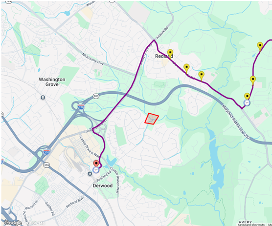 Map of Bus Route 53 to Shady Grove East