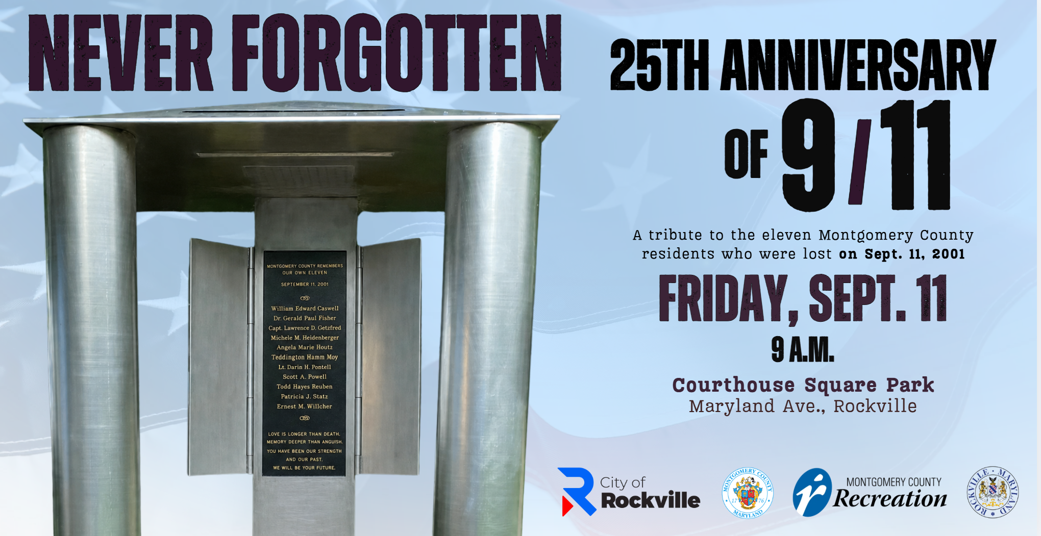 Montgomery County and City of Rockville Host September 11 Remembrance Event Friday, Sept. 11 at 9 a.m. | Montgomery County, MD